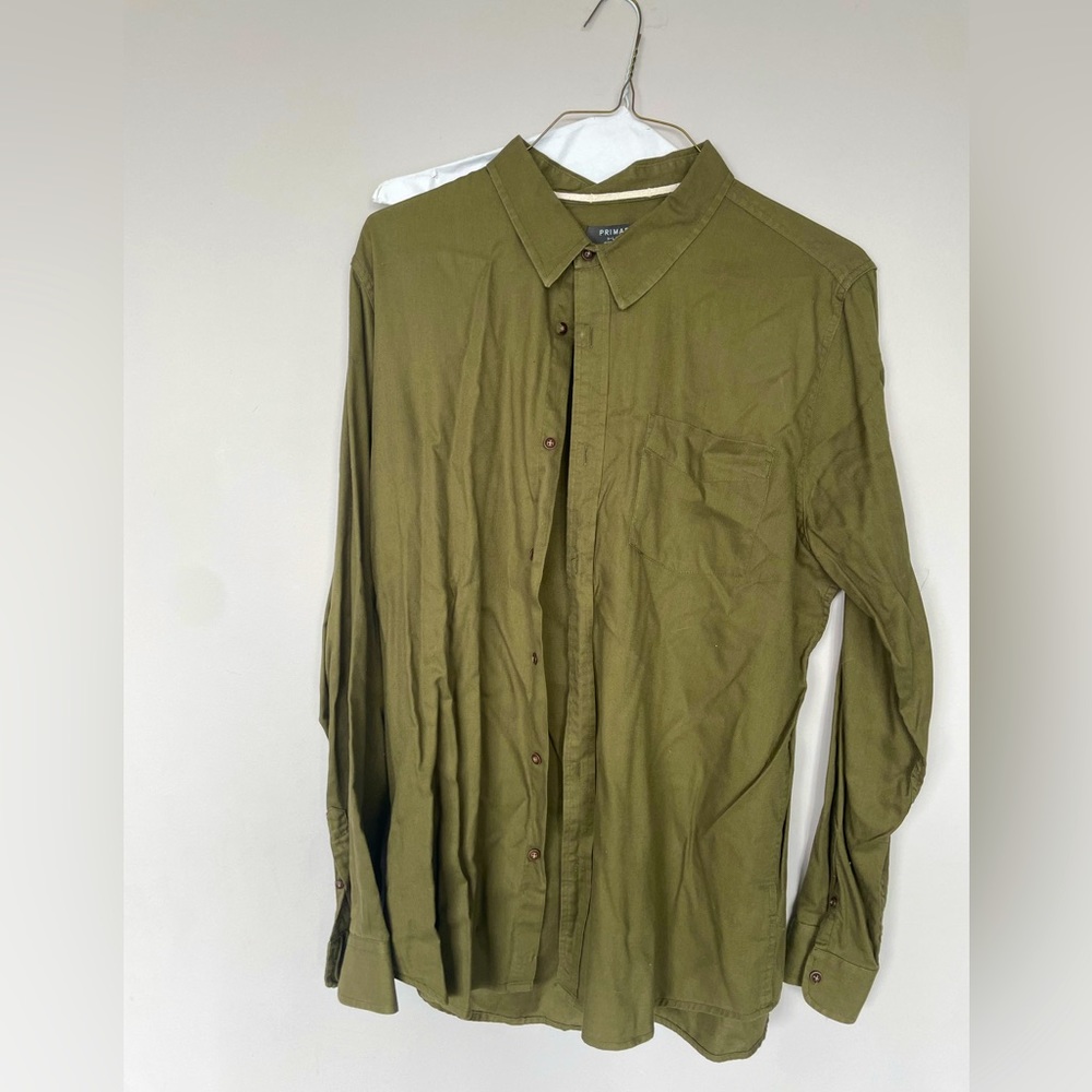Primark Mens XL Olive Green Slim-Fit Dress Shirt